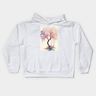 Japanese Cherry Tree in Bloom Watercolor Kids Hoodie